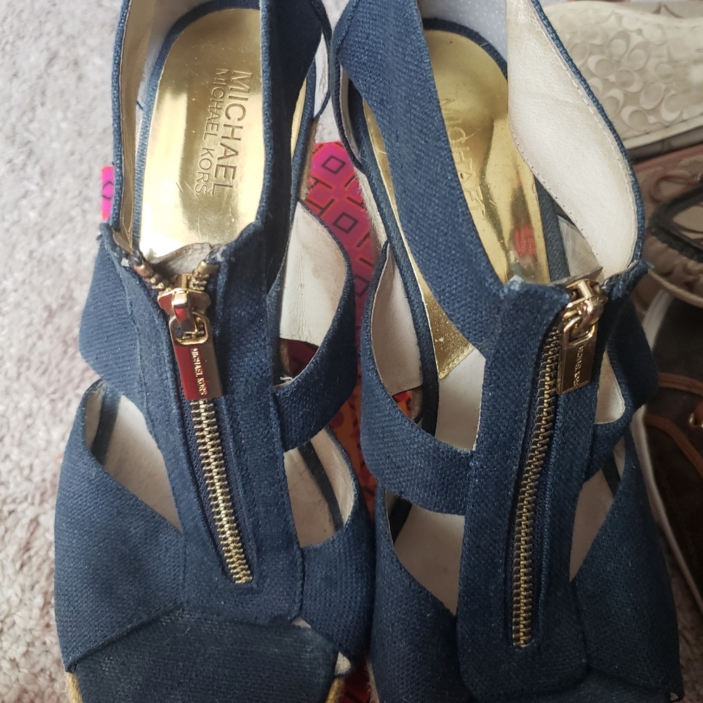 Michael Kors Navy Canvas Wedge 9